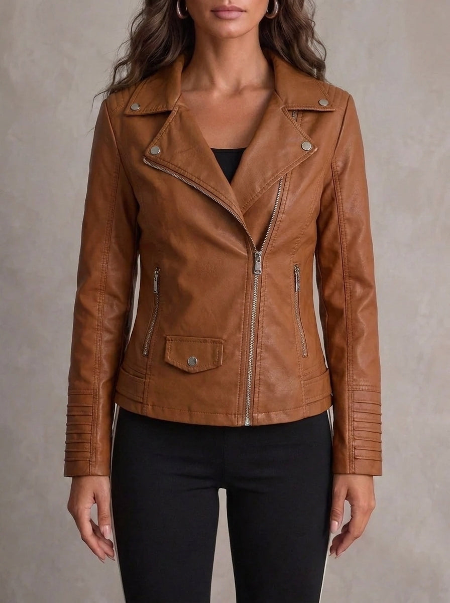 Silvana Vitali María ⎸ Chaqueta de Piel Resistente y Elegante – Marrón Claro