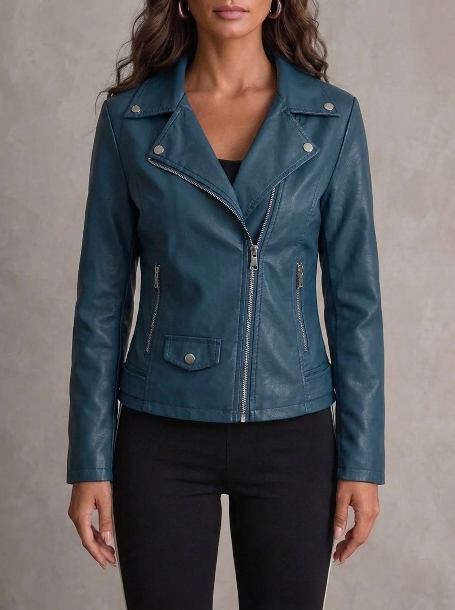Silvana Vitali Nuria - Chaqueta de Piel Resistente y Elegante – Azul Marino