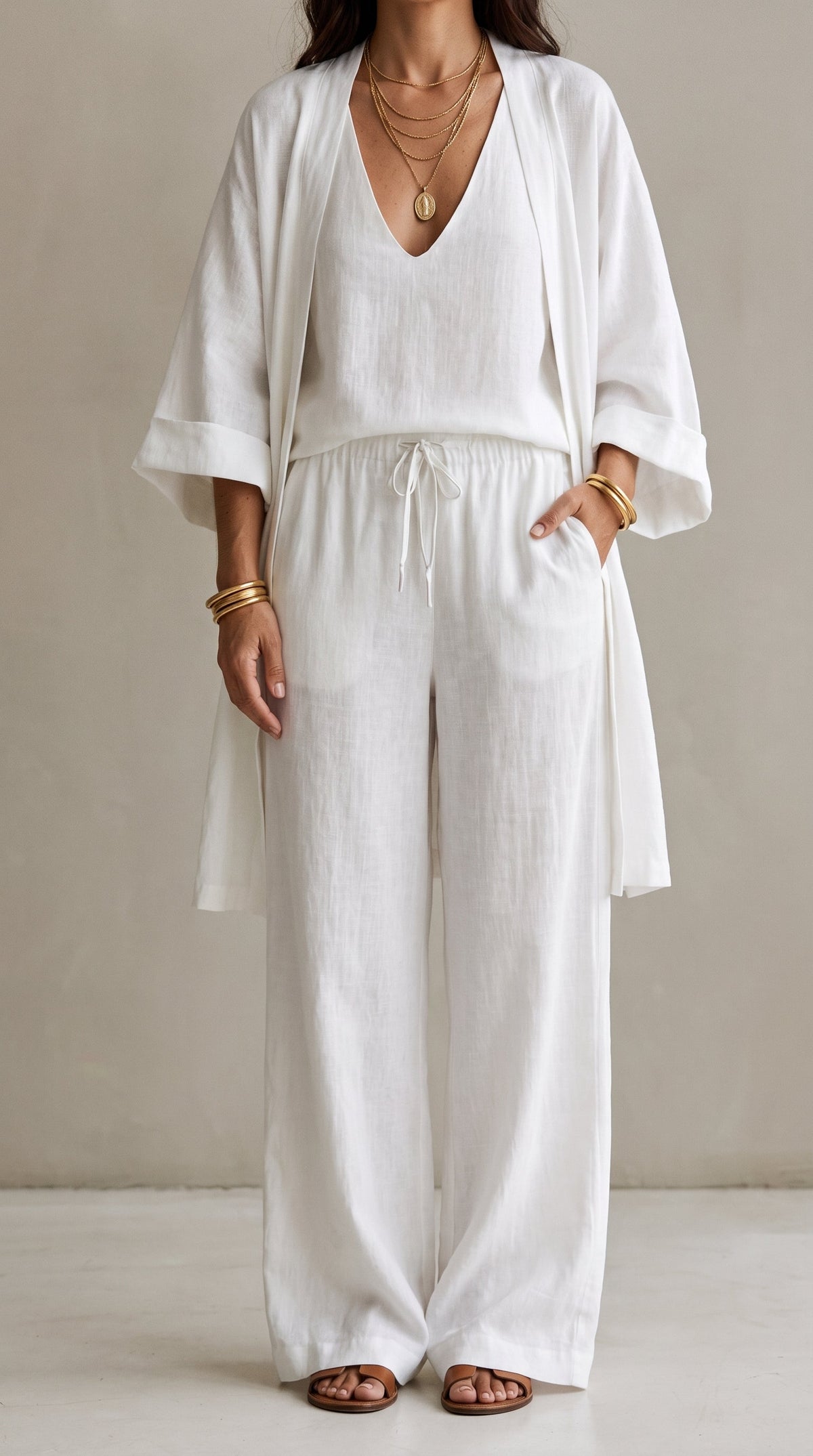 Anamartinezmadrid Marina | Conjunto de Tres Piezas de Lino – Blanco