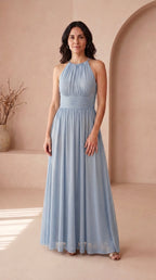 Anamartinezmadrid Estela | Vestido Largo de Fiesta con Brillo y Escote Halter – Azul Cielo – photo 8