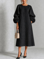 Anamartinezmadrid Azucena | Vestido Midi con Botones Florales y Puños de Rosa – Negro – photo 6