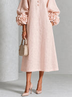 Anamartinezmadrid Azucena | Vestido Midi con Botones Florales y Puños de Rosa – photo 4