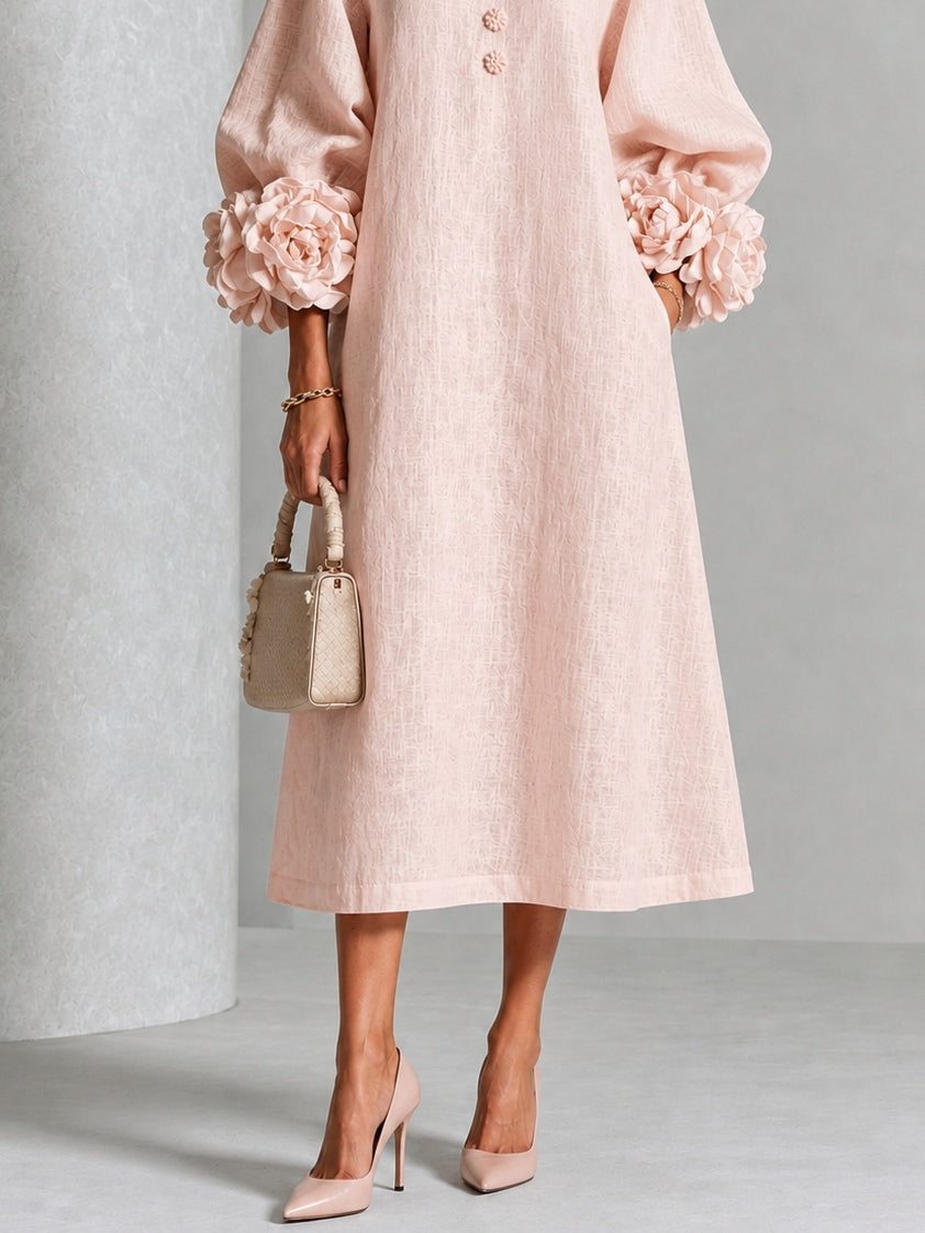 Anamartinezmadrid Azucena | Vestido Midi con Botones Florales y Puños de Rosa – photo 4