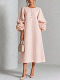 Anamartinezmadrid Azucena | Vestido Midi con Botones Florales y Puños de Rosa – Rosa