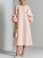 Anamartinezmadrid Azucena | Vestido Midi con Botones Florales y Puños de Rosa – Rosa