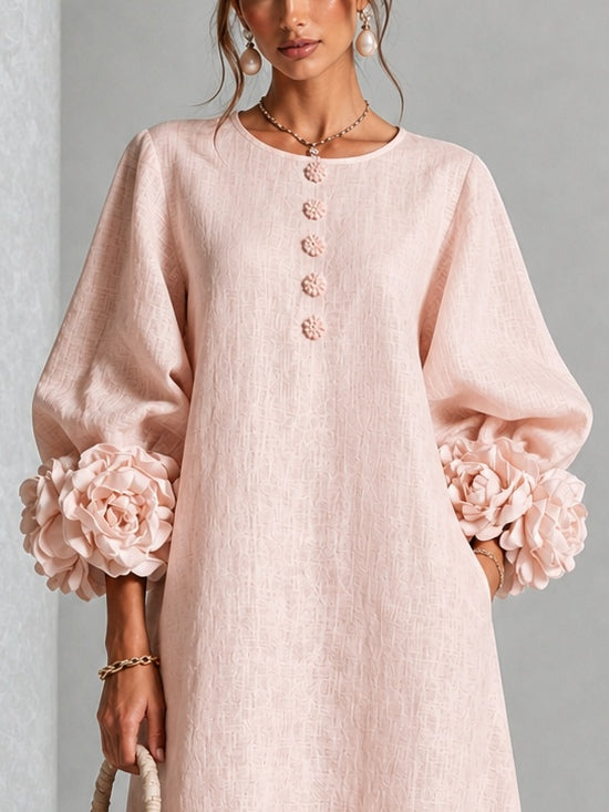 Anamartinezmadrid Azucena | Vestido Midi con Botones Florales y Puños de Rosa – photo 3