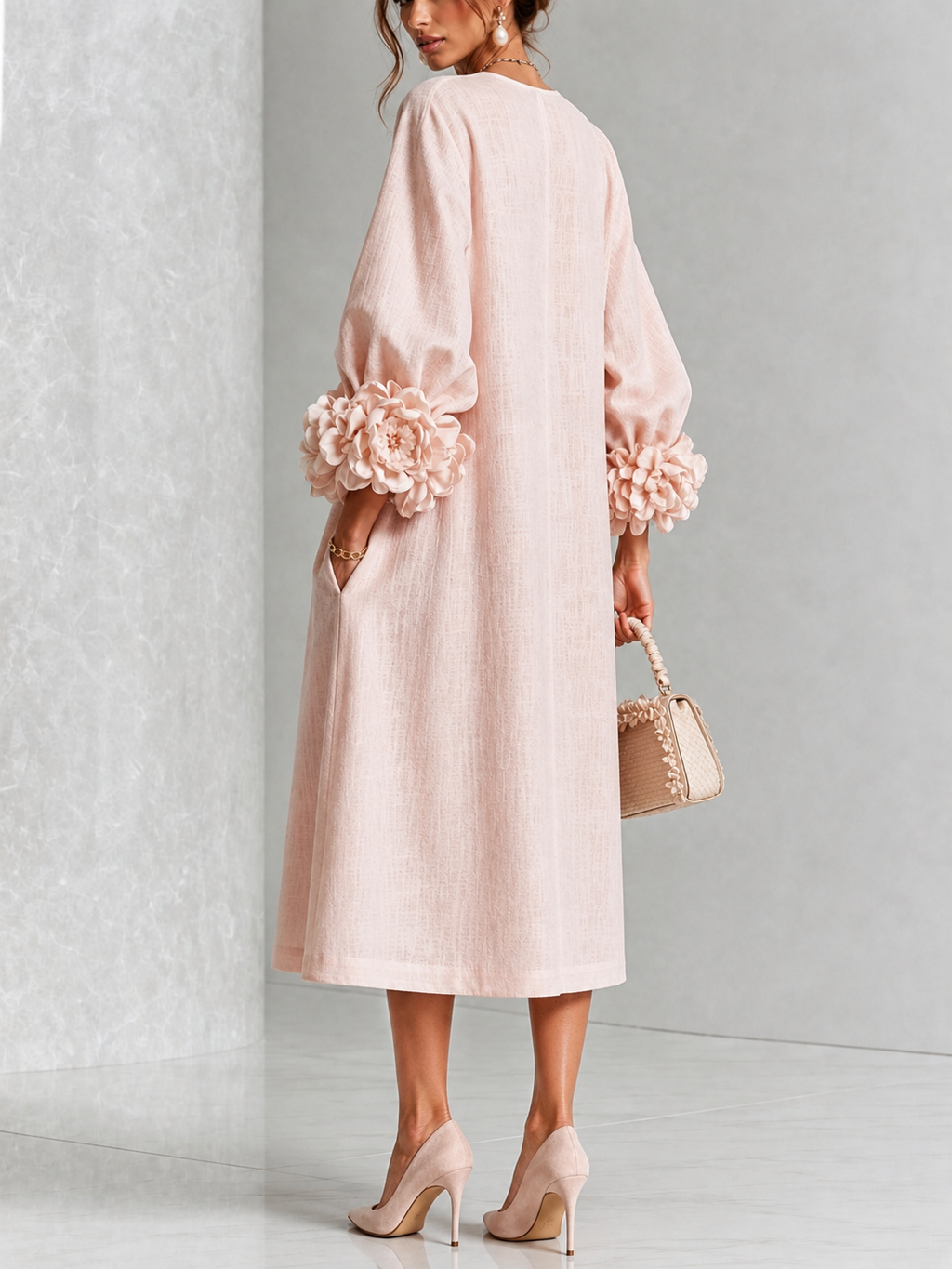 Anamartinezmadrid Azucena | Vestido Midi con Botones Florales y Puños de Rosa – photo 2