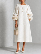 Anamartinezmadrid Azucena | Vestido Midi con Botones Florales y Puños de Rosa – Blanco – photo 7