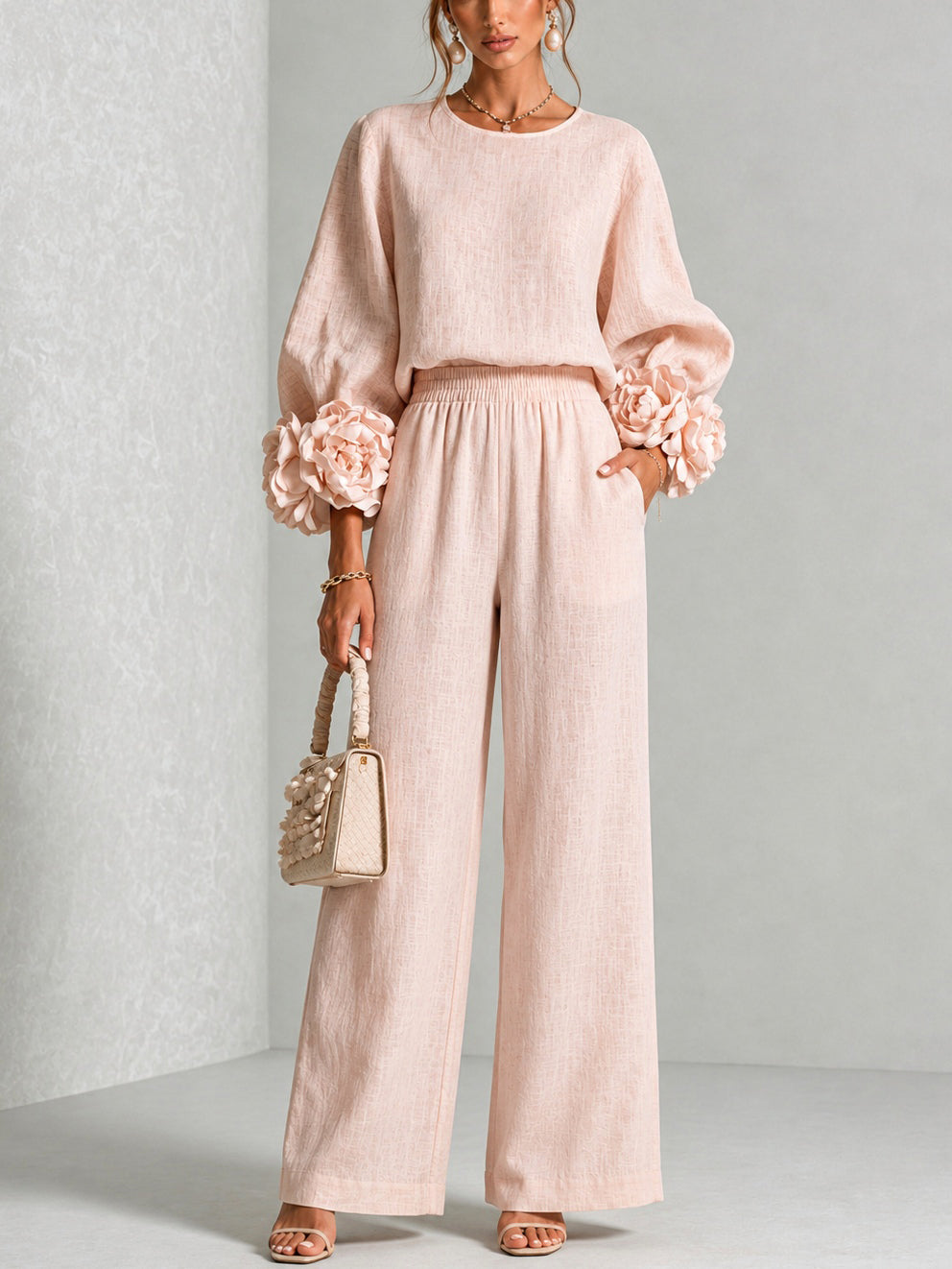 Anamartinezmadrid Romina | Conjunto de Top con Puños Florales y Pantalón Ancho – Estampado Floral