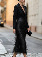 Anamartinezmadrid Ximena | Vestido Midi Estilo Blazer con Flecos de Lentejuelas – photo 3