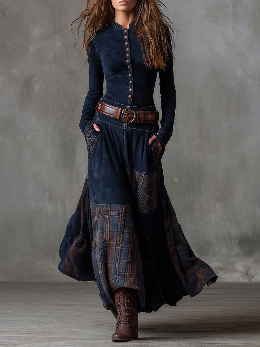 Marina Roca Vestido de ante Azucena – Azul marino