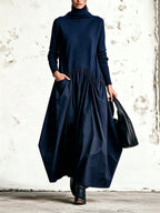 Anamartinezmadrid Adriana | Vestido Largo Oversize de Cuello Alto con Bolsillos – Azul – photo 6