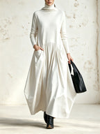 Anamartinezmadrid Adriana | Vestido Largo Oversize de Cuello Alto con Bolsillos – Blanco – photo 5