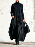 Anamartinezmadrid Adriana | Vestido Largo Oversize de Cuello Alto con Bolsillos – Negro
