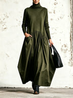 Anamartinezmadrid Adriana | Vestido Largo Oversize de Cuello Alto con Bolsillos – Verde – photo 4