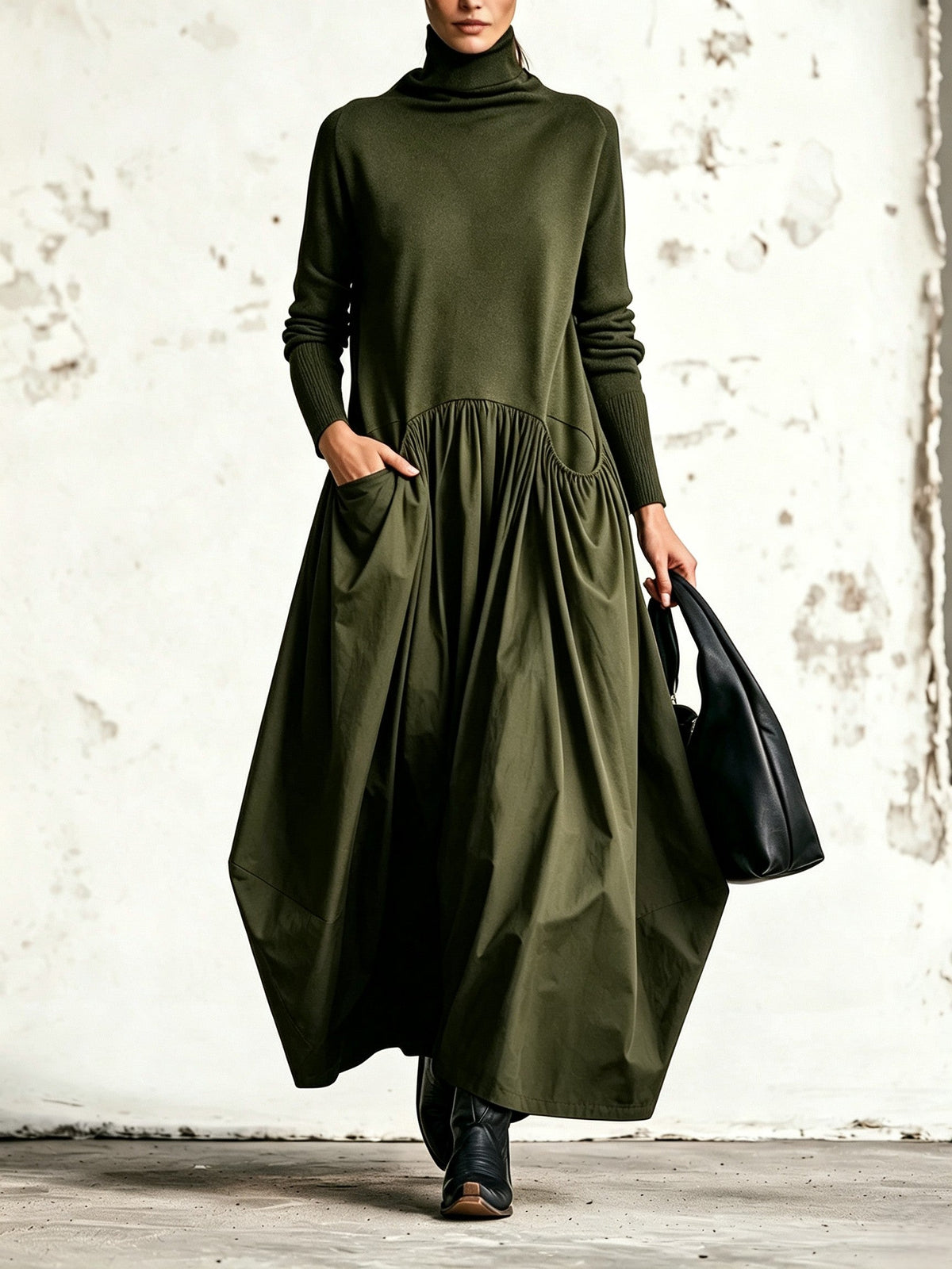 Anamartinezmadrid Adriana | Vestido Largo Oversize de Cuello Alto con Bolsillos – Verde – photo 4