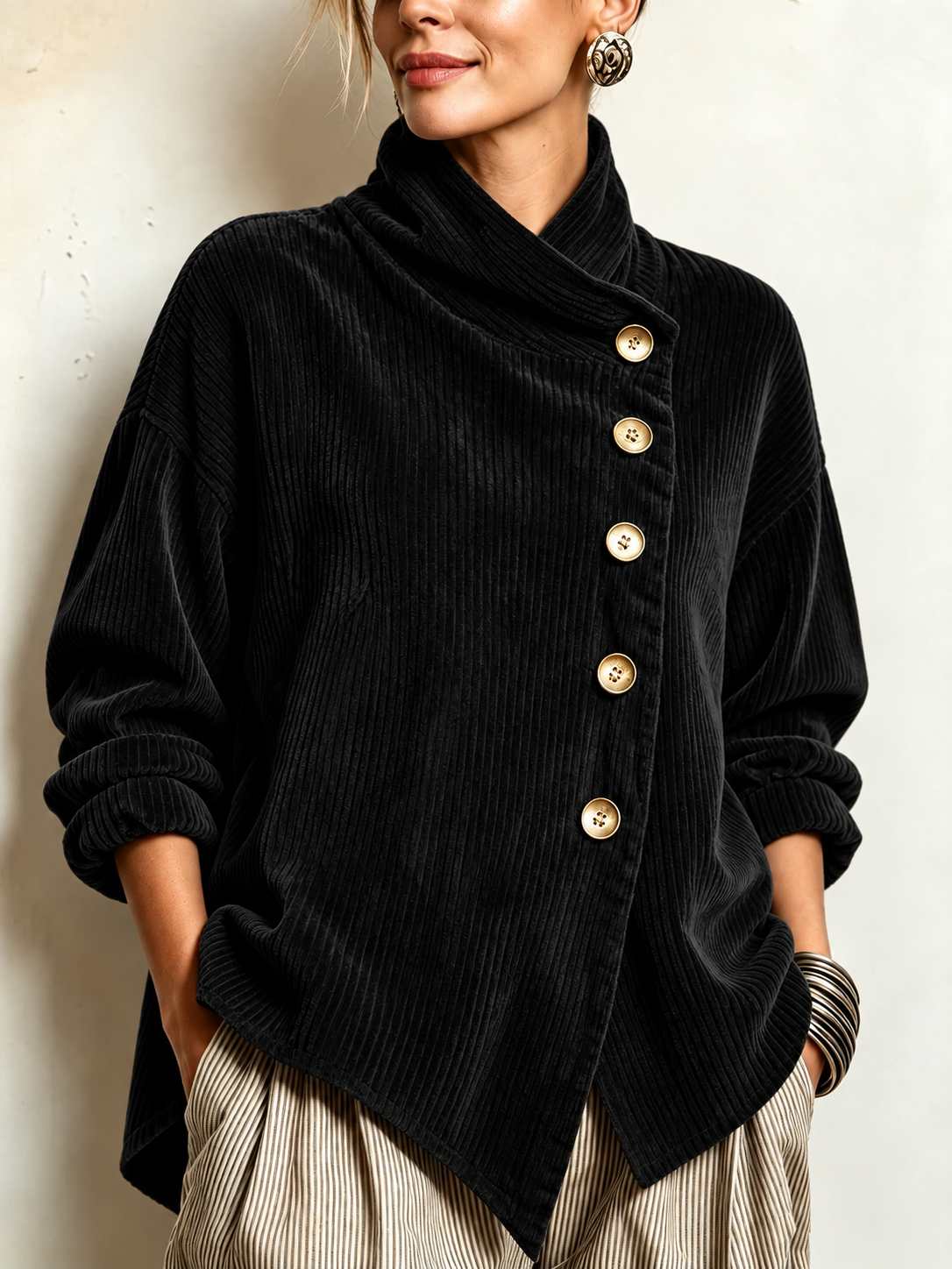 Anamartinezmadrid Nahia | Camisa de Pana con Botones en Negro – Negro