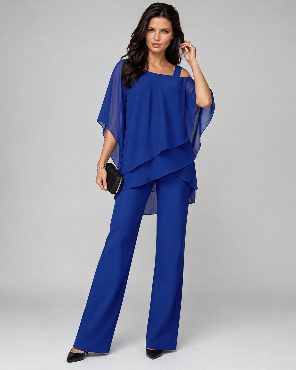 Anamartinezmadrid Helena | Conjunto de Top Drapeado en Capas y Pantalón Ancho – Azul – photo 2