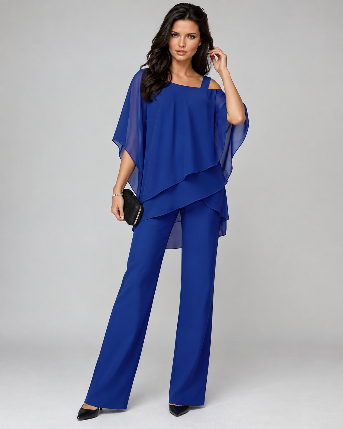 Anamartinezmadrid Helena | Conjunto de Top Drapeado en Capas y Pantalón Ancho – Azul – photo 2