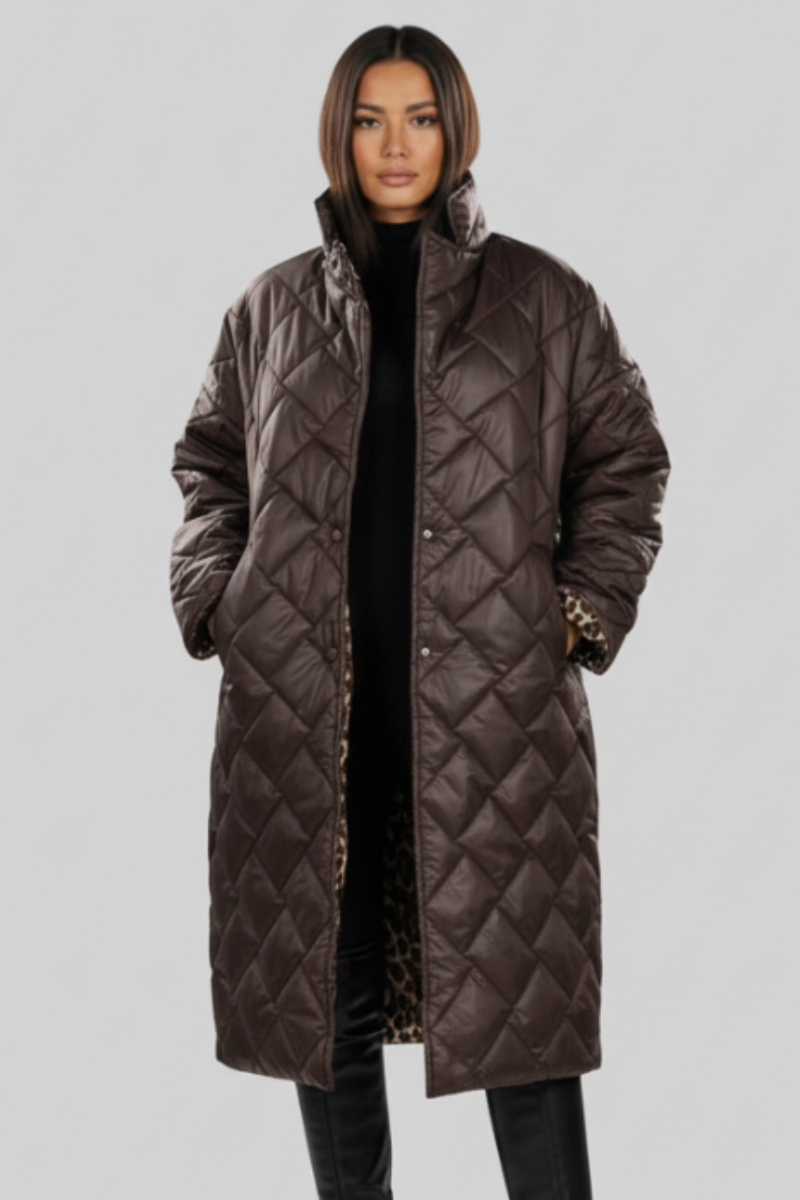 Marina Roca VALENTINA | Abrigo acolchado reversible de leopardo – Marrón