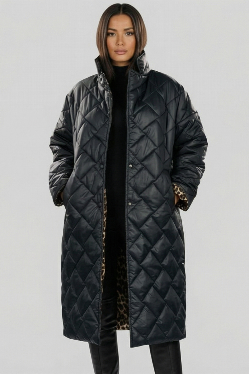 Marina Roca VALENTINA | Abrigo acolchado reversible de leopardo – Negro – photo 3