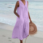 Anamartinezmadrid Abril | Vestido Midi de Playa Sin Mangas Mujer Botones Escote V – Púrpura – photo 2