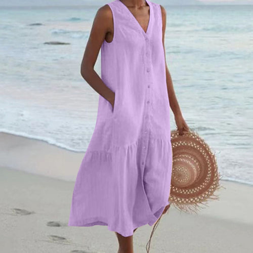 Anamartinezmadrid Abril | Vestido Midi de Playa Sin Mangas Mujer Botones Escote V – Púrpura – photo 2