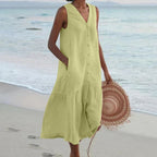 Anamartinezmadrid Abril | Vestido Midi de Playa Sin Mangas Mujer Botones Escote V – Verde – photo 3