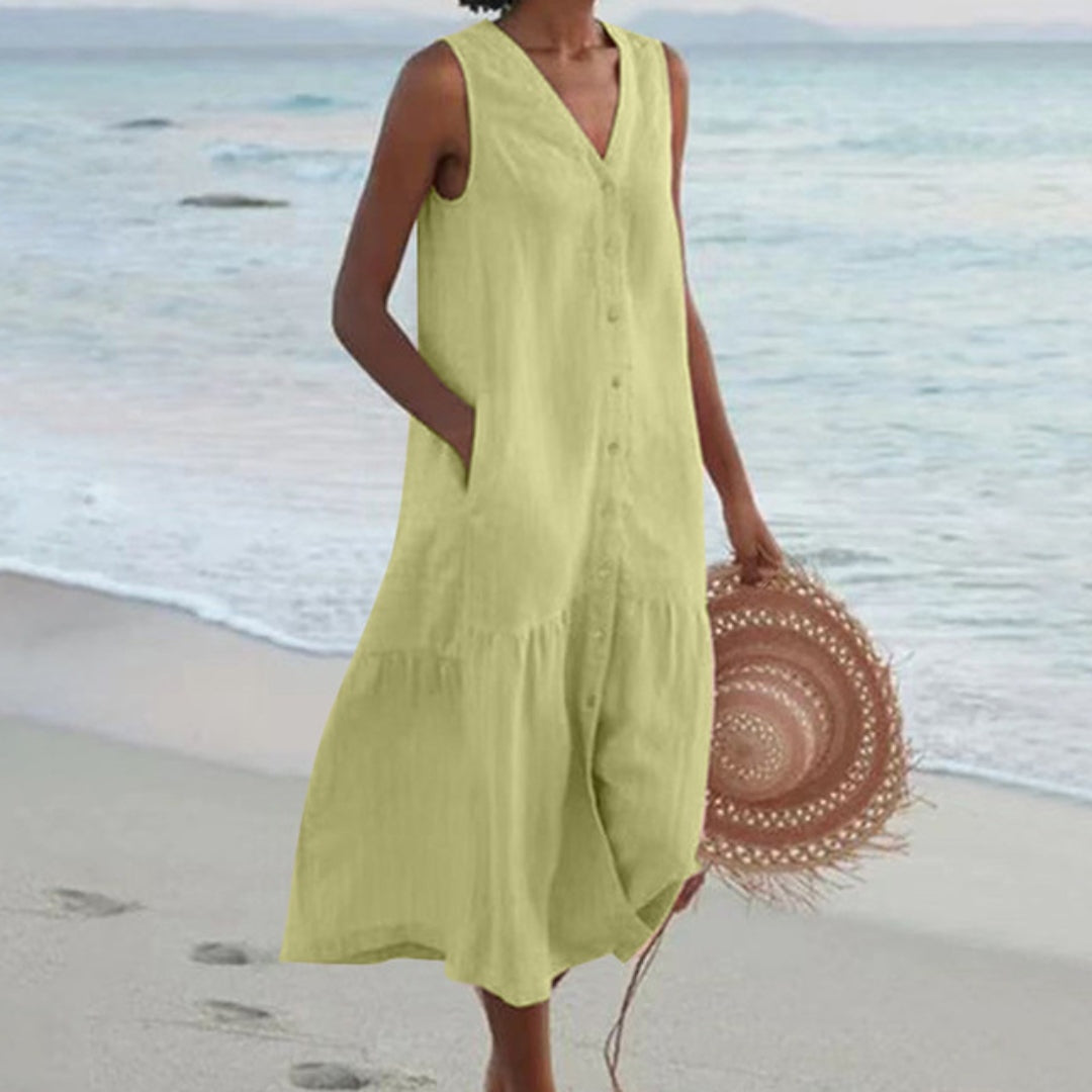 Anamartinezmadrid Abril | Vestido Midi de Playa Sin Mangas Mujer Botones Escote V – Verde – photo 3