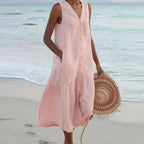 Anamartinezmadrid Abril | Vestido Midi de Playa Sin Mangas Mujer Botones Escote V – Rosa – photo 6