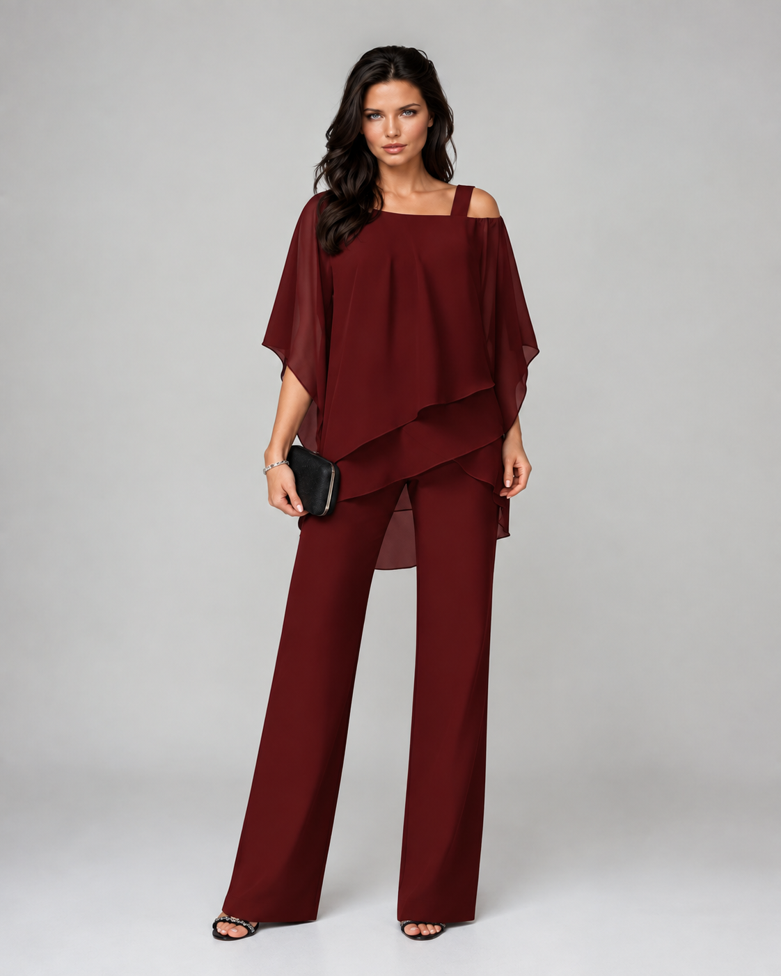 Anamartinezmadrid Helena | Conjunto de Top Drapeado en Capas y Pantalón Ancho – Rojo – photo 5