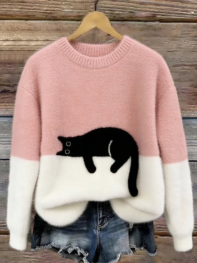 Silvana Vitali Ana - Jersey Elegante con Diseño de Gato – Rosa – photo 2