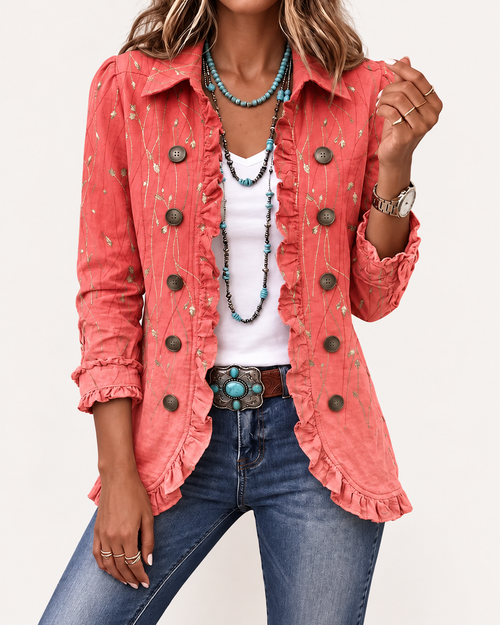Andrea chaqueta bordada coral con volantes
