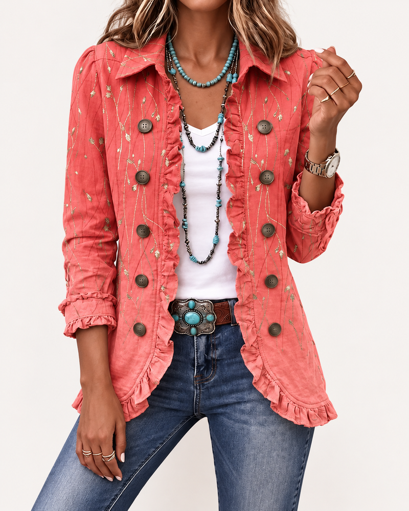 Andrea | Chaqueta bordada coral con volantes