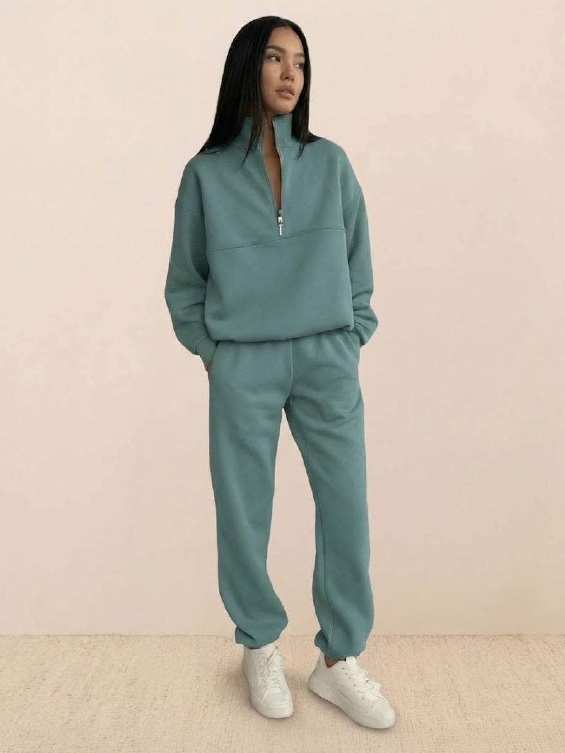 Anamartinezmadrid Patricia | Conjunto de Chaqueta con Cremallera y Pantalón Recto – Verde Menta – photo 7