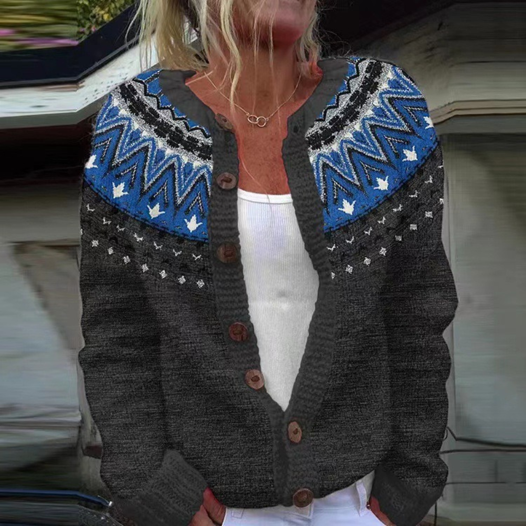 Anamartinezmadrid Ramona | Cárdigan de Punto Jacquard Estilo Fair Isle