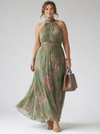 Beatriz | Vestido Midi Halter Estampado Floral Fruncido Elegante - Carmen Teruel