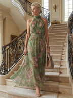 Beatriz | Vestido Midi Halter Estampado Floral Fruncido Elegante - Carmen Teruel