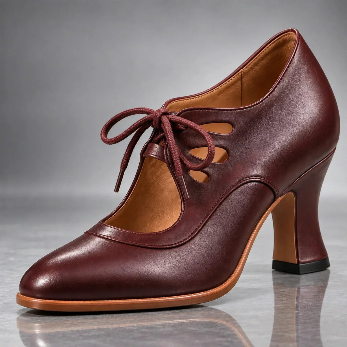 Valeria Castaño Ana - Tacones con Cordones – Granate – photo 5
