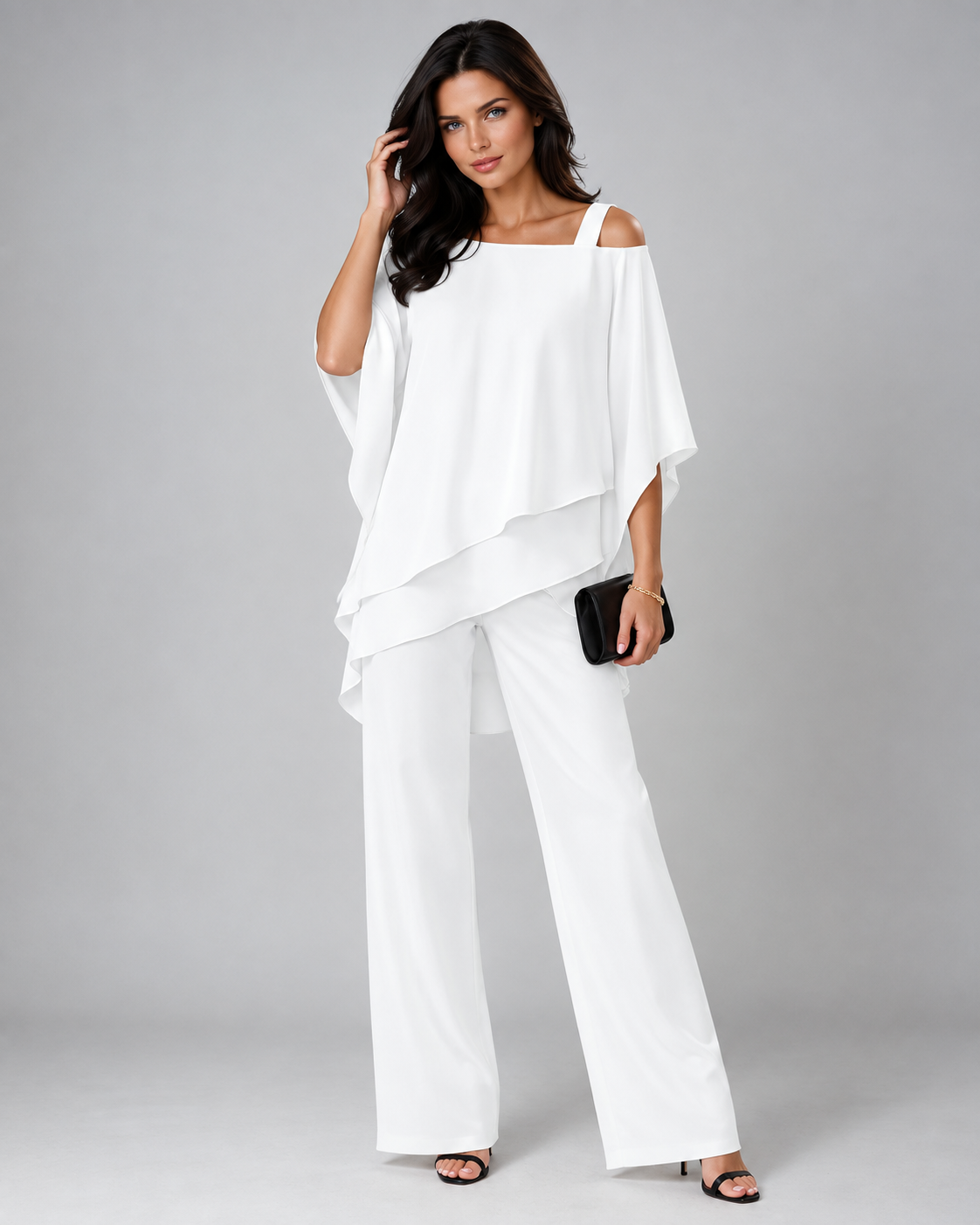 Anamartinezmadrid Helena | Conjunto de Top Drapeado en Capas y Pantalón Ancho – Blanco