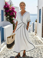 Anamartinezmadrid Carmen | Vestido Midi de Verano con Escote V Mujer Cintura Fruncida – Blanco