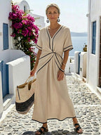 Anamartinezmadrid Carmen | Vestido Midi de Verano con Escote V Mujer Cintura Fruncida – Beige – photo 4