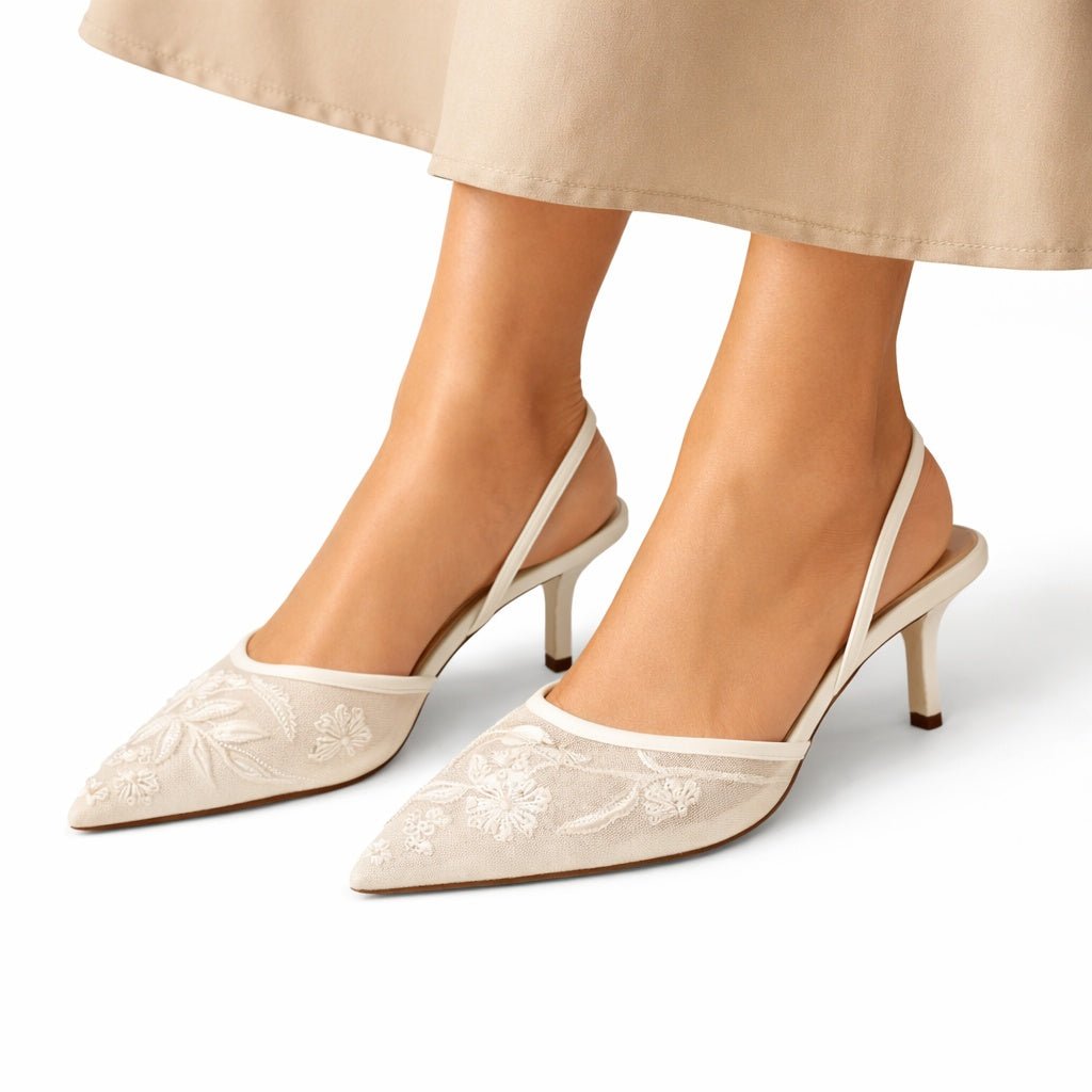 Cayetana | Zapatos Slingback de Tacón Kitten con Bordado Floral - Carmen Teruel