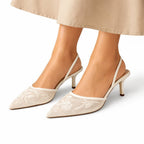 Cayetana | Zapatos Slingback de Tacón Kitten con Bordado Floral - Carmen Teruel
