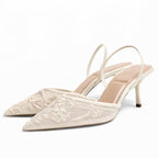Cayetana | Zapatos Slingback de Tacón Kitten con Bordado Floral - Carmen Teruel