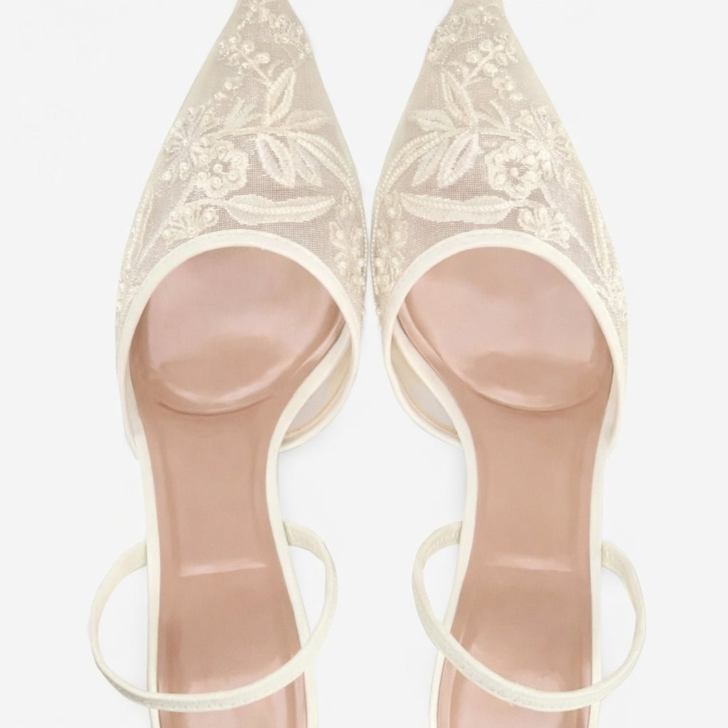 Cayetana | Zapatos Slingback de Tacón Kitten con Bordado Floral - Carmen Teruel