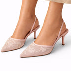 Cayetana | Zapatos Slingback de Tacón Kitten con Bordado Floral - Carmen Teruel