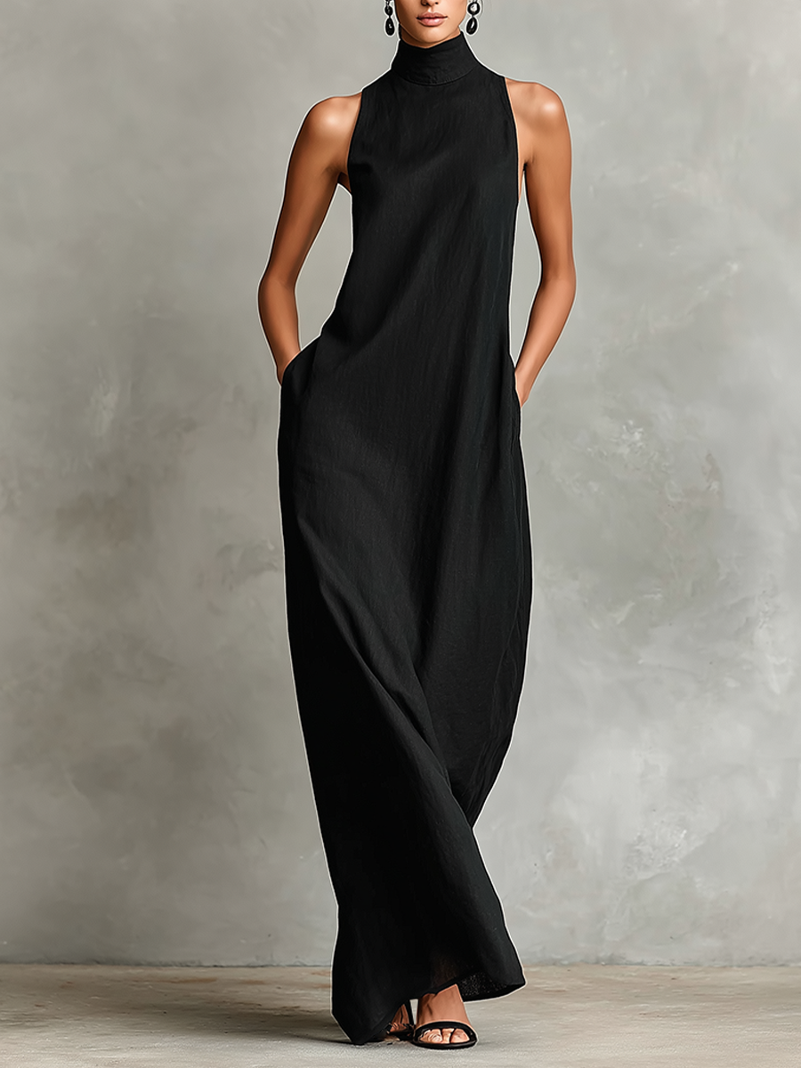 Anamartinezmadrid Liliana | Vestido Largo de Cuello Alto sin Mangas – Negro