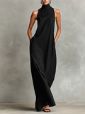 Anamartinezmadrid Liliana | Vestido Largo de Cuello Alto sin Mangas – Negro