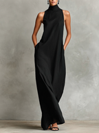 Anamartinezmadrid Liliana | Vestido Largo de Cuello Alto sin Mangas – Negro